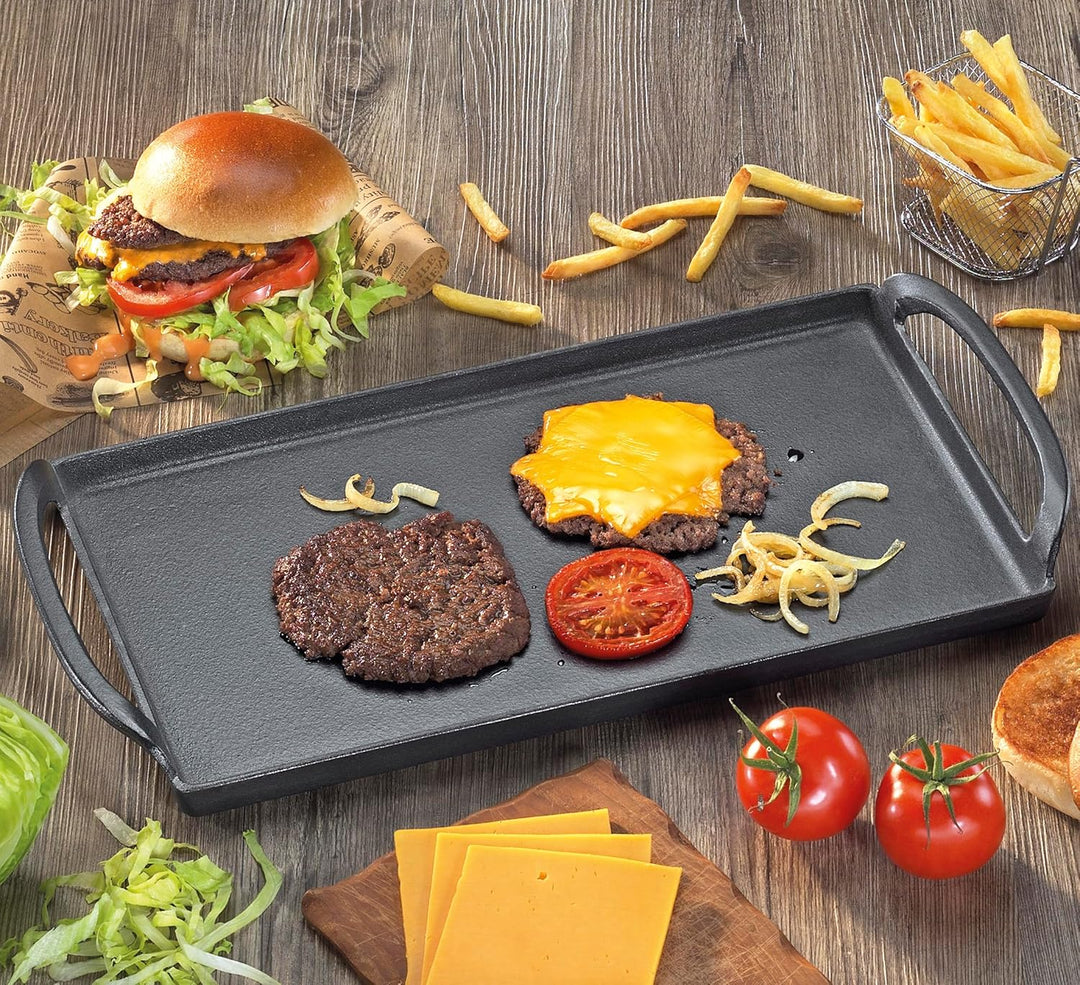 KÜCHENPROFI PROVENCE Plancha-Grillplatte, 38 cm, Schwarz, Gusseisen mit robuster Emaille, geeignet f