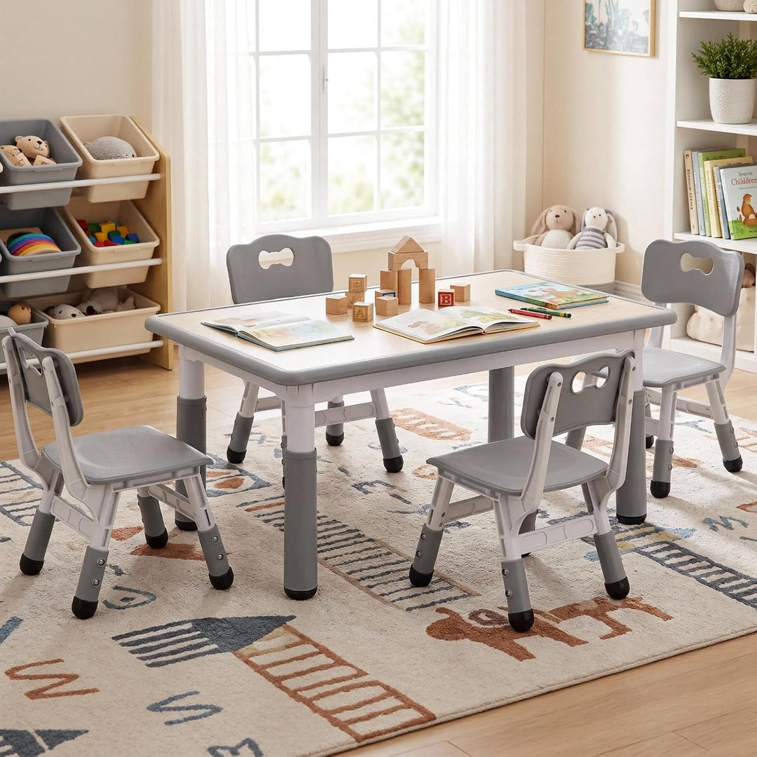 MAMIZO Kindertisch Packung mit 4 Stühlen, Kindertischgruppe Höhenverstellbar, Tisch Stuhl Set für Ki