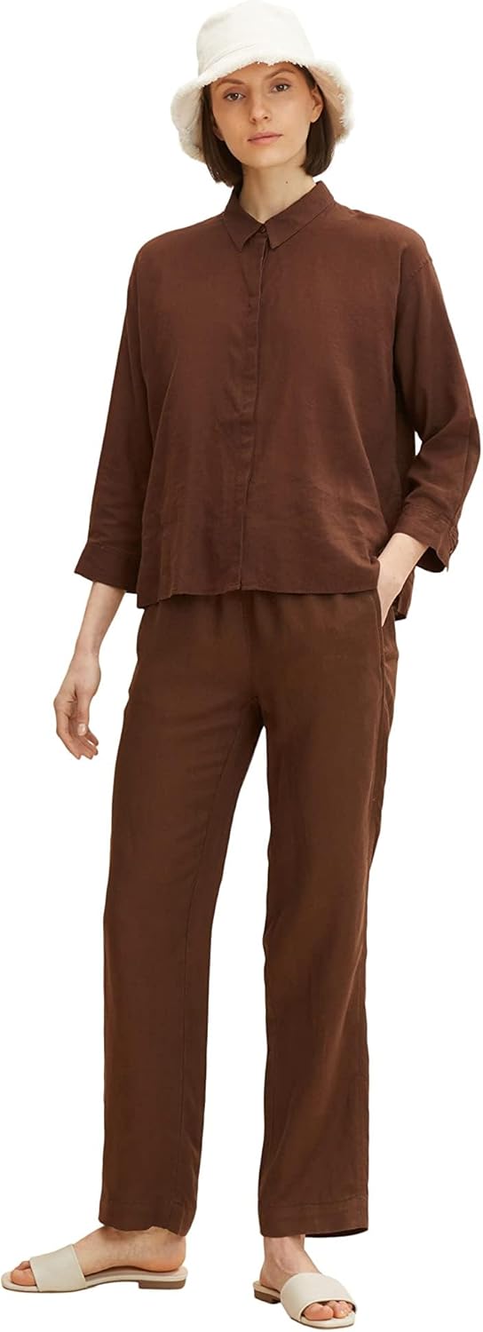 TOM TAILOR 1031289 Damen Linen Fabric Trousers 44W / 30L 29521 - Chocolate Brown, 44W / 30L 29521 -