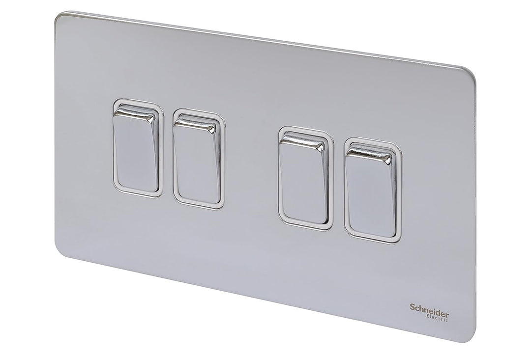 Schneider Electric Ultimate schraubenlose, flache Platte, 4-Gang-Wippschalter, 2-Wege-Lichtschalter,