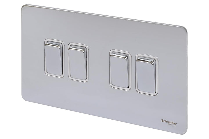 Schneider Electric Ultimate schraubenlose, flache Platte, 4-Gang-Wippschalter, 2-Wege-Lichtschalter,