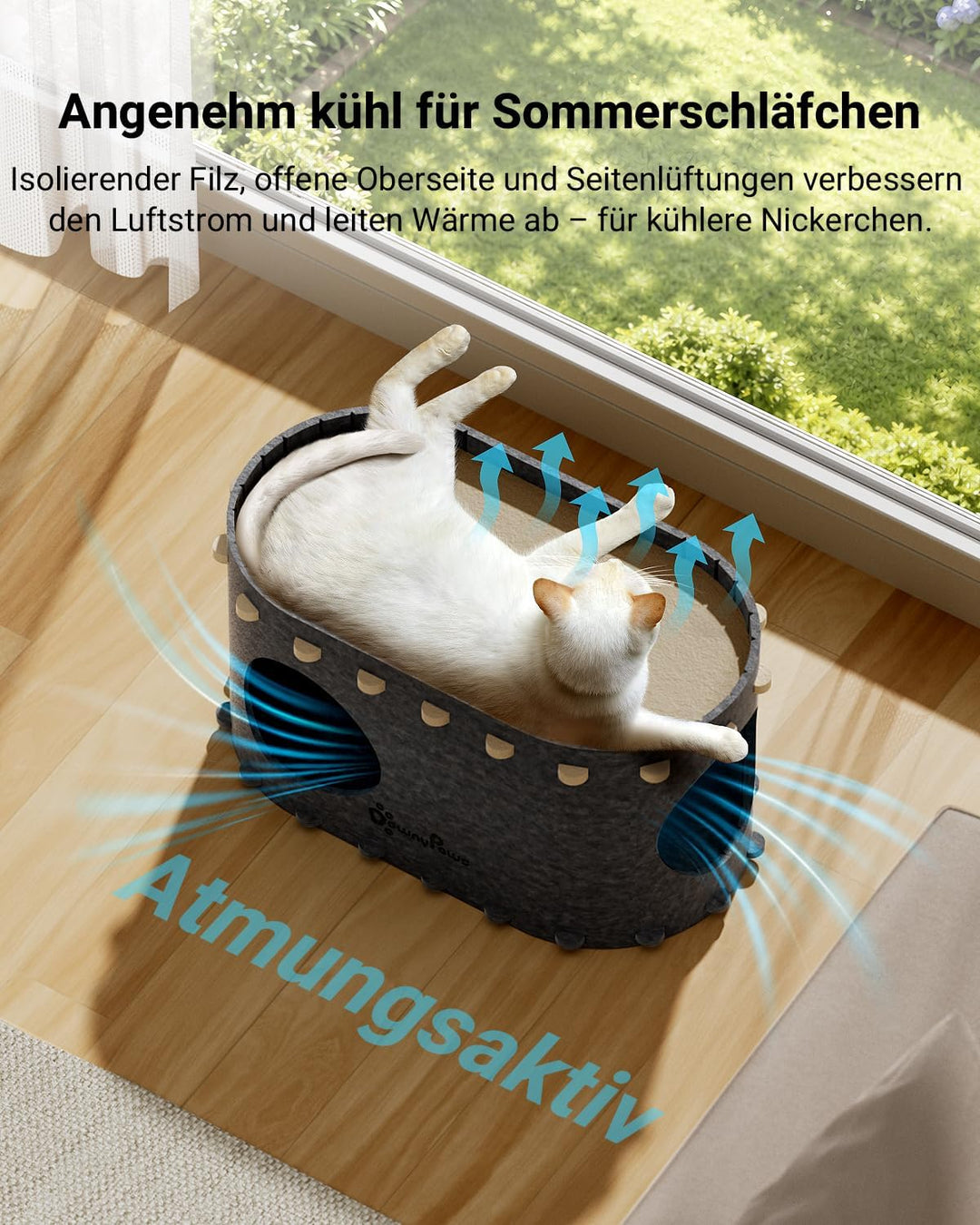 DownyPaws Katzenhöhle Filz, Katzenhaus aus Filz, Katzenbett, Katzenhöhle für Katzen, 58 x 33 x 30cm,