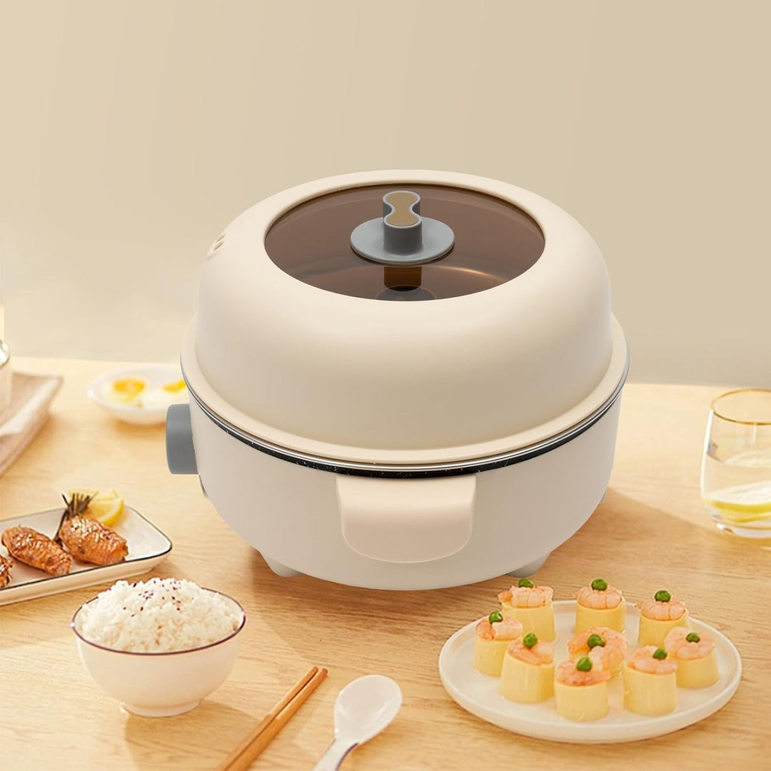 Elektrischer Hot Pot, Mini Elektrischer Kochtopf Dampfkocher Rund Tragbare 2.2L Antihaft Elektro Bra