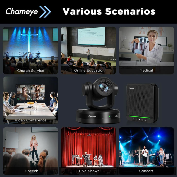 Chameye 4K 10x AI PTZ Konferenzkamera Set mit Bluetooth Konferenzmikrofon, 4K PTZ Kamera mit KI-Auto