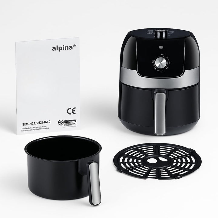 alpina Airfryer 3,5L - Heissluftfritteuse 1400W - Temperatur Einstellbar von 80 bis 200 °C - für 3 b
