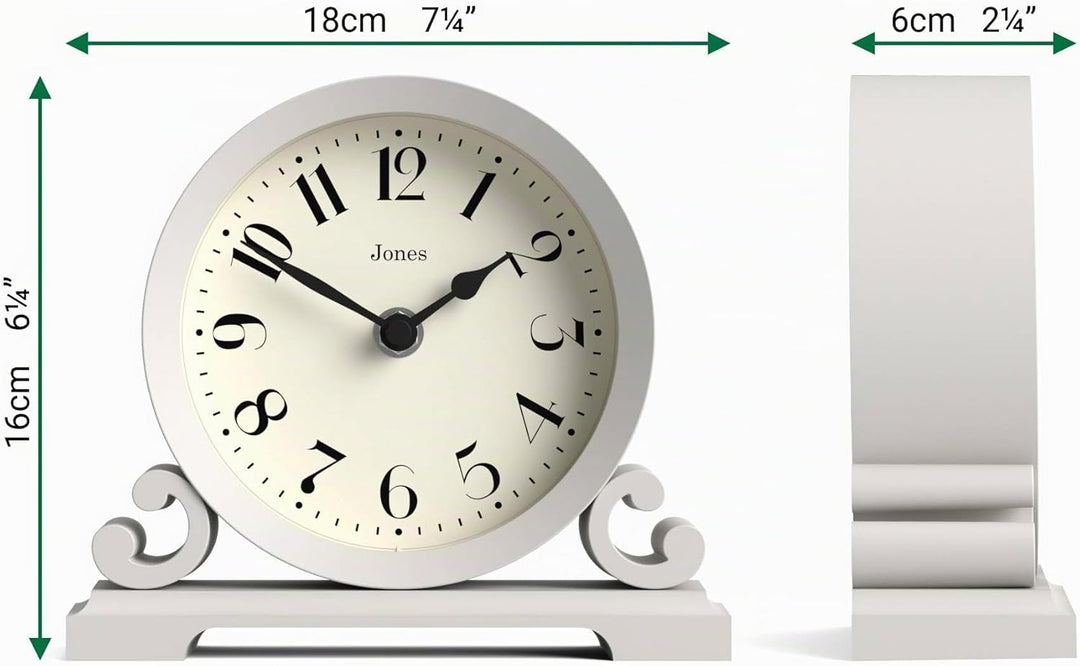 JONES CLOCKS® Saloon Tischuhr I Traditionelles DoppelIscrollIDesign I Grau I Zeitgenössischer klassi