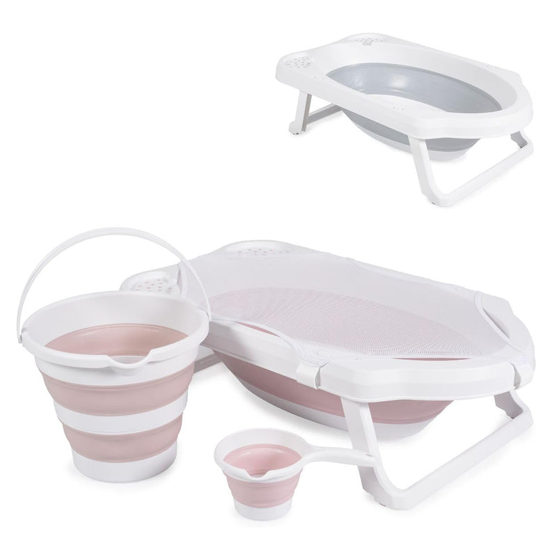 Cangaroo Badewannen-Set Hawaii 4-teilig faltbar Wasserablauf Ablagefächer Netz, Farbe:rosa, rosa