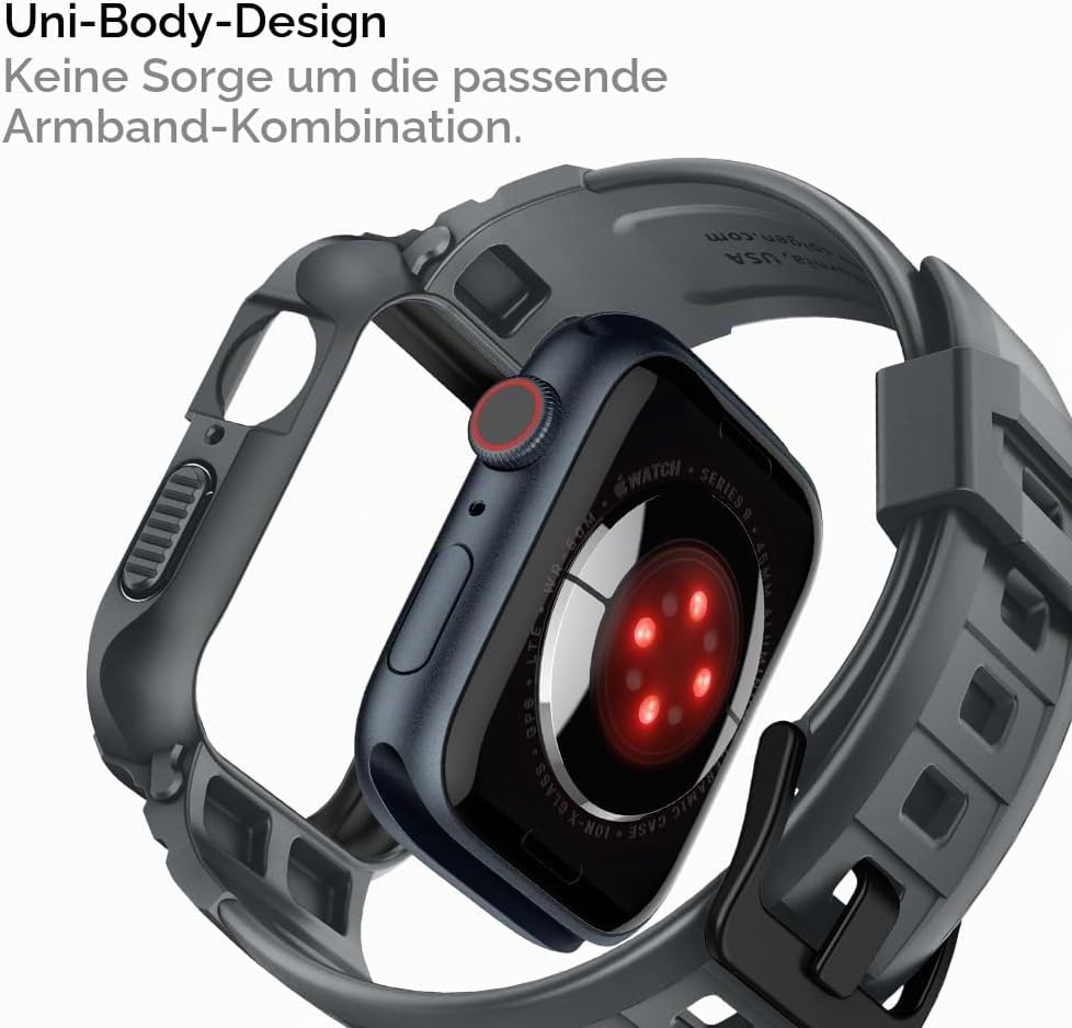 Spigen Rugged Armor Pro Hülle mit Band für Apple Watch 45/44mm | TPU-Unibody-Hülle mit Armband, Carb