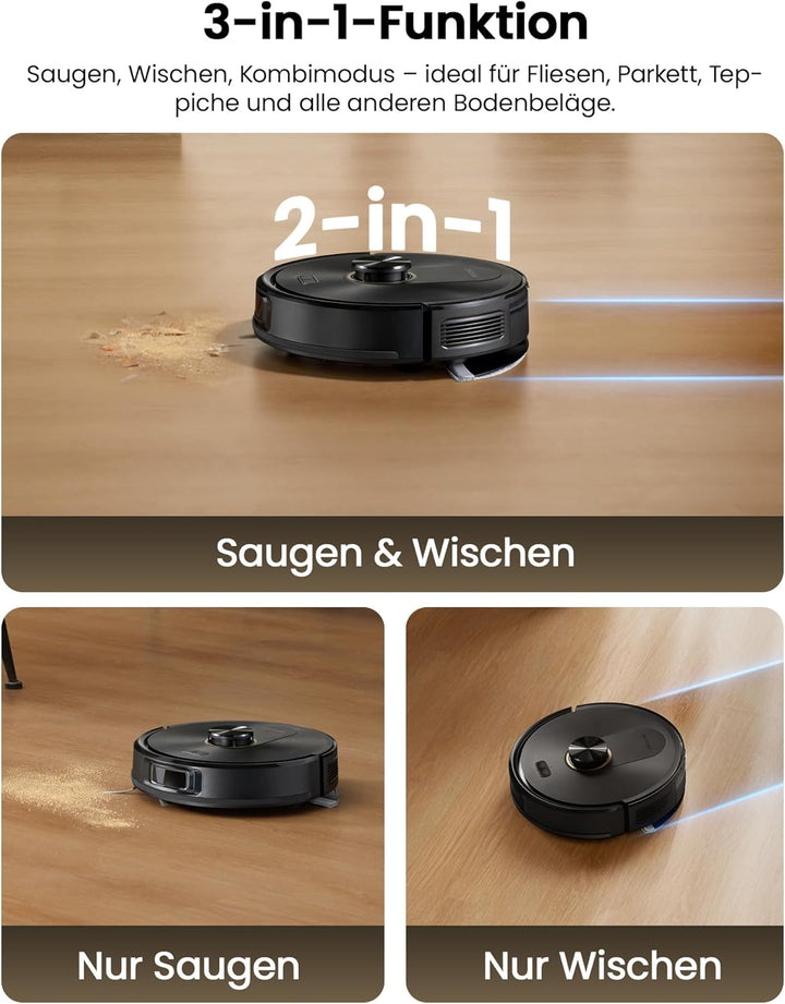 Proscenic Q20Plus Saugroboter mit Wischfunktion, 10000Pa 200min Staubsauger Roboter mit Beutellose E