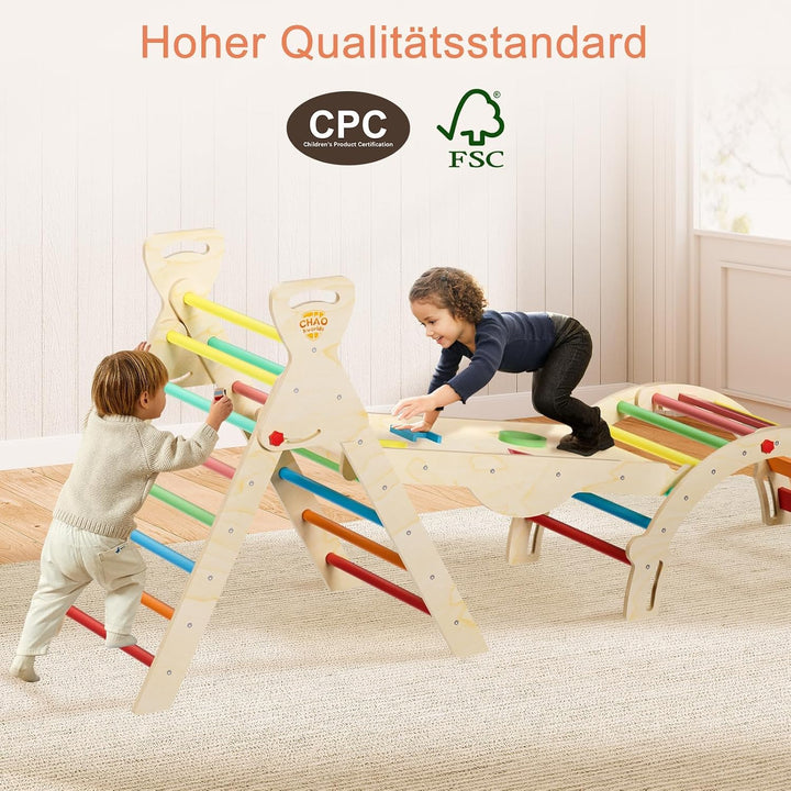 Pikler Dreieck 8-in-1 klappbar, Montessori Klettergerüst Indoor aus Holz mit Rutsche, Kletterbogen u
