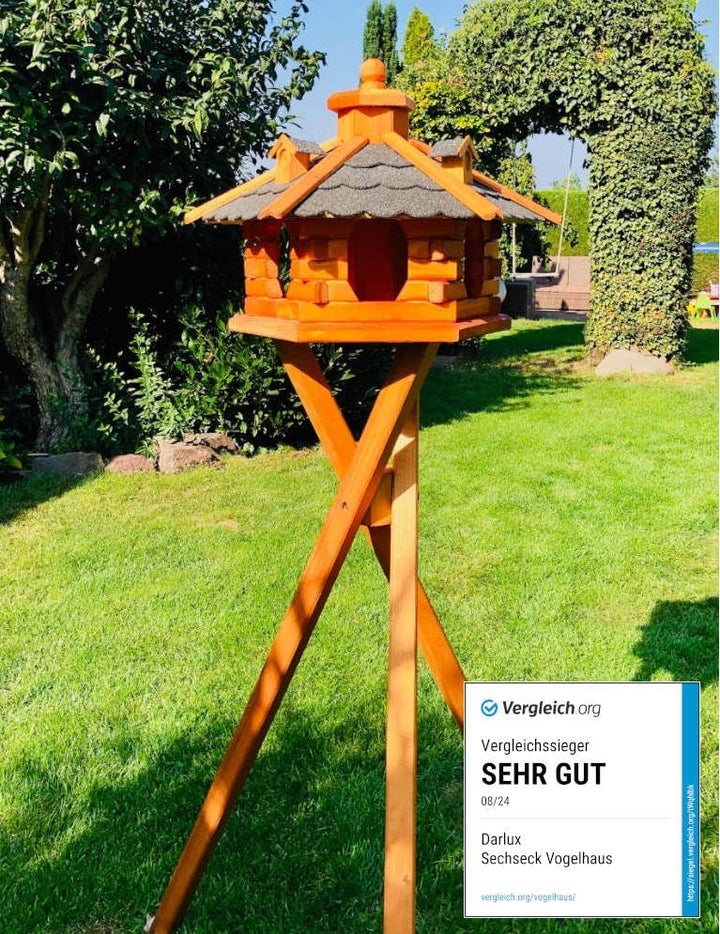 handgefertigtes Sechseck Vogelhaus aus Holz wetterfest M - XXL mit und ohne Ständer I Futterhaus I F