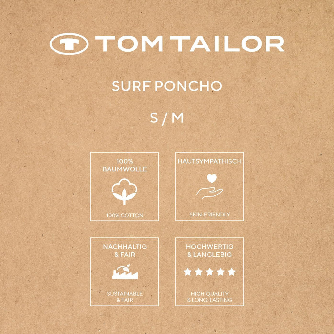 TOM TAILOR Surf Poncho für Damen und Herren, S-M, 100% Baumwolle/ Frottier, Badeponcho mit Kapuze, B