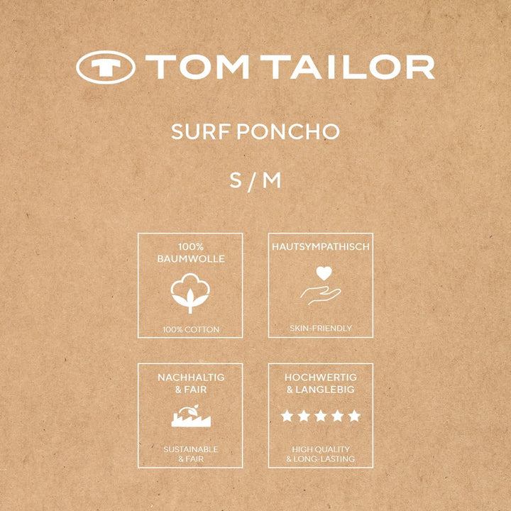 TOM TAILOR Surf Poncho für Damen und Herren, S-M, 100% Baumwolle/ Frottier, Badeponcho mit Kapuze, B