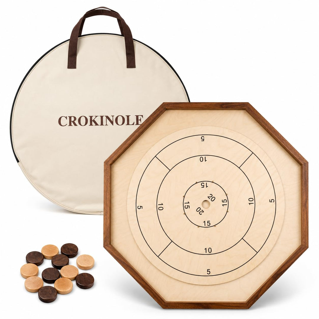 Ubergames Orginal Crokinole Brettspiel - Top ECO-Hartholz Qualität - Inklusive Trage Tasche - Model