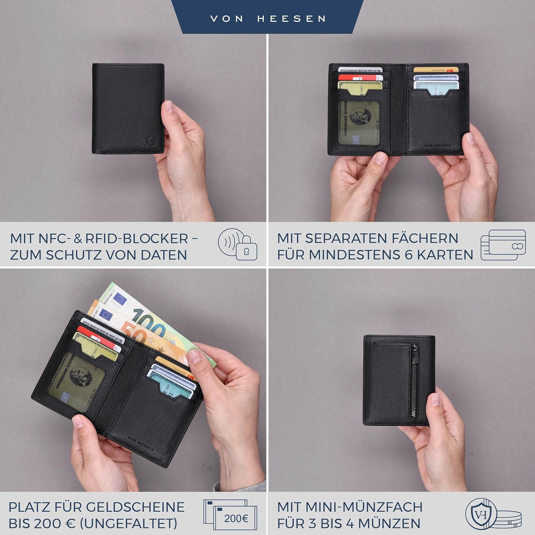 Leder Geldbörse Herren mit Münzfach & RFID Schutz I Echtleder Geldbeutel für Männer & Damen I Portem