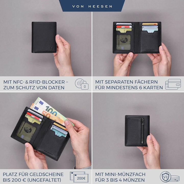 Leder Geldbörse Herren mit Münzfach & RFID Schutz I Echtleder Geldbeutel für Männer & Damen I Portem