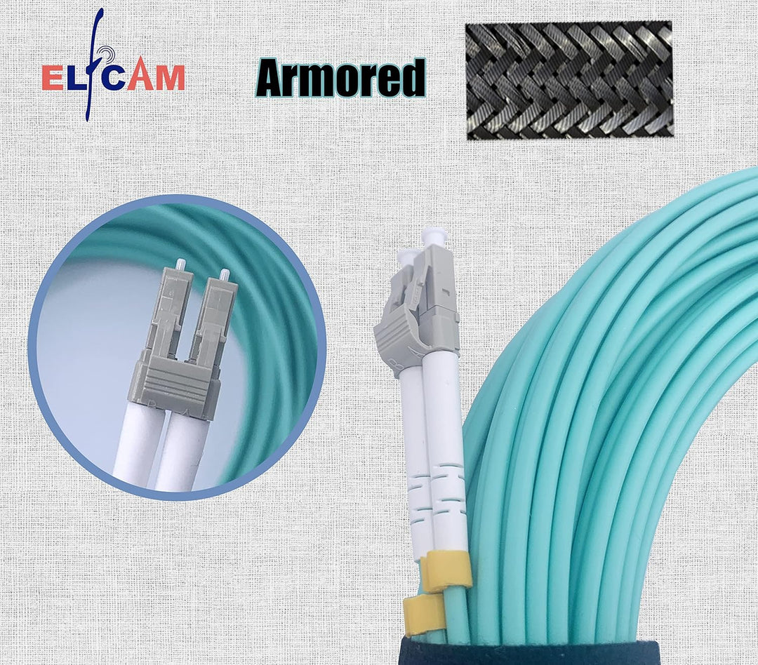 Elfcam® Glasfaserkabel aus Stahl, geschirmt, LC/UPC auf LC/UPC OM3 Multimode Duplex, 50/125 um (35 m