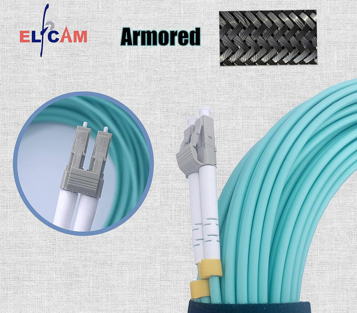 Elfcam® Glasfaserkabel aus Stahl, geschirmt, LC/UPC auf LC/UPC OM3 Multimode Duplex, 50/125 um (35 m