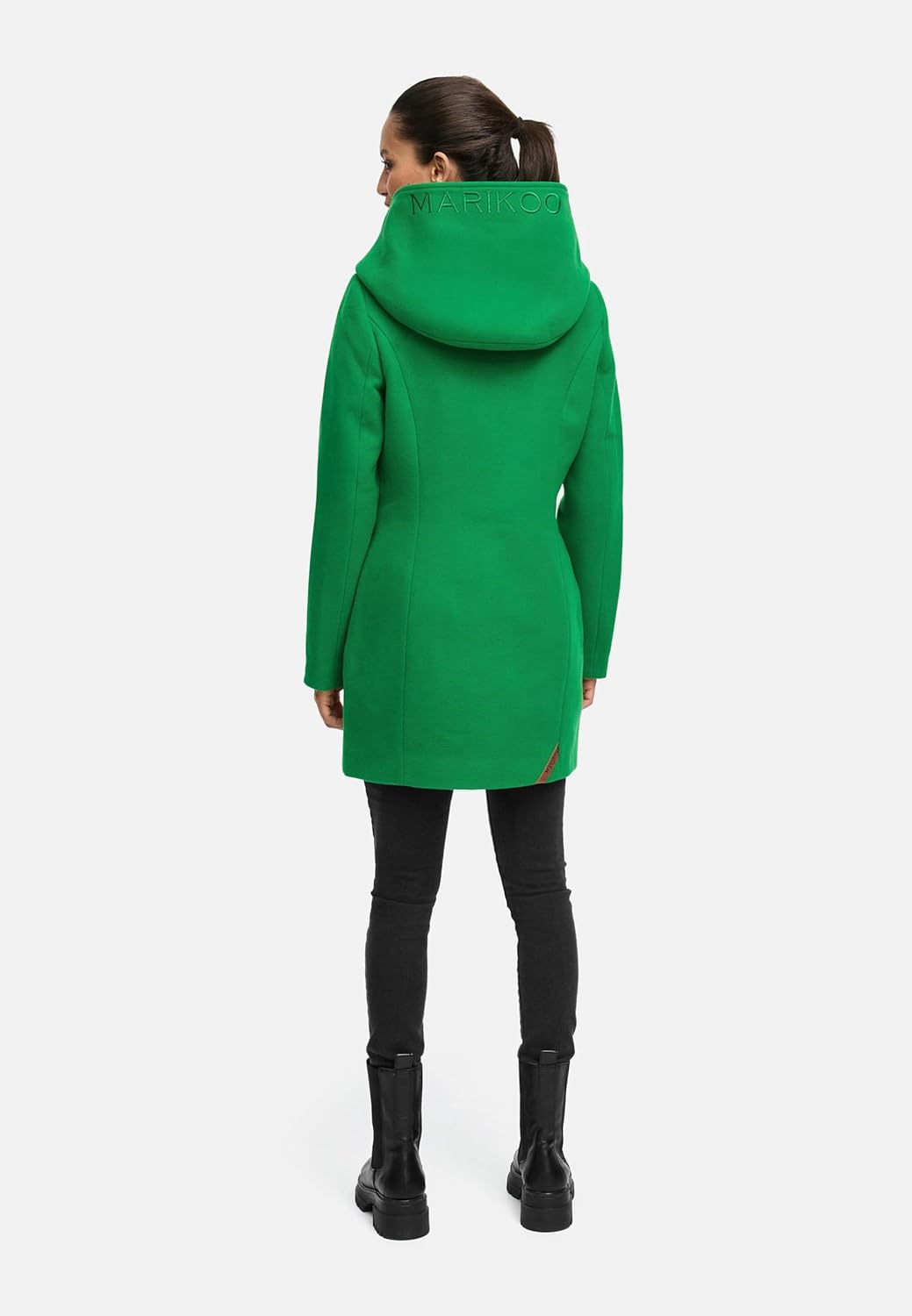 MARIKOO Damen Mantel in Wollmantel-Optik Warmer Trenchcoat mit Kapuze Maikoo XS-5XL M Smaragd Green,