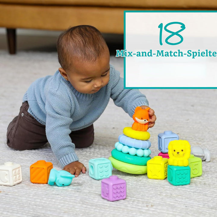 INFANTINO - Set de juegos Apilables - Anillos y Cubos para Apilar - Juguetes Sensoriales Educativos