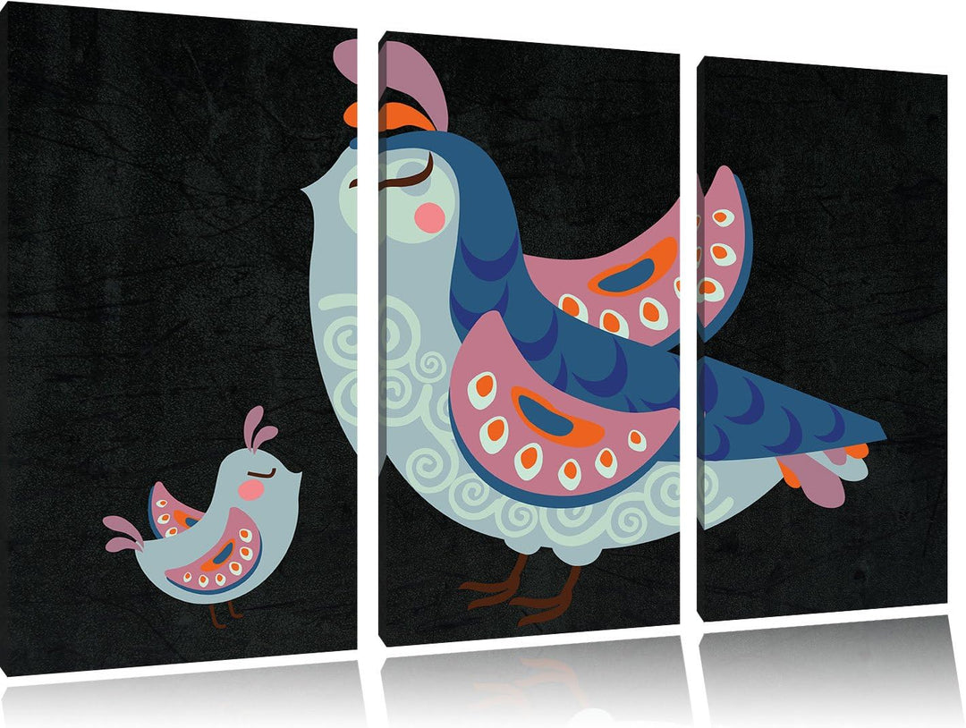 Pixxprint Vogelmutter mit Kind als Leinwandbild/Grösse: 3 Teilig (120x80) cm/Wandbild/Kunstdruck/fer