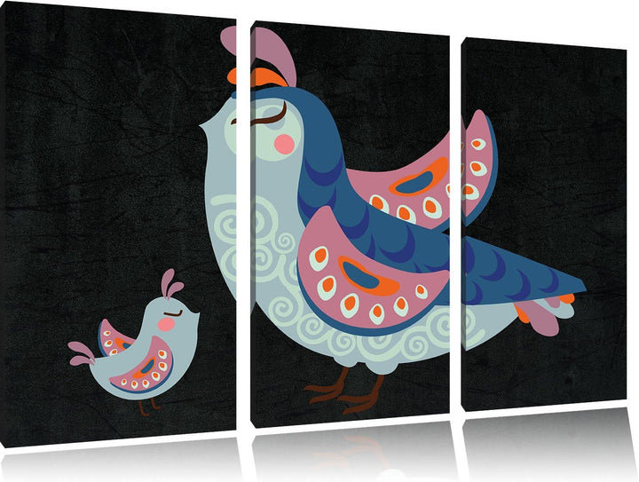 Pixxprint Vogelmutter mit Kind als Leinwandbild/Grösse: 3 Teilig (120x80) cm/Wandbild/Kunstdruck/fer