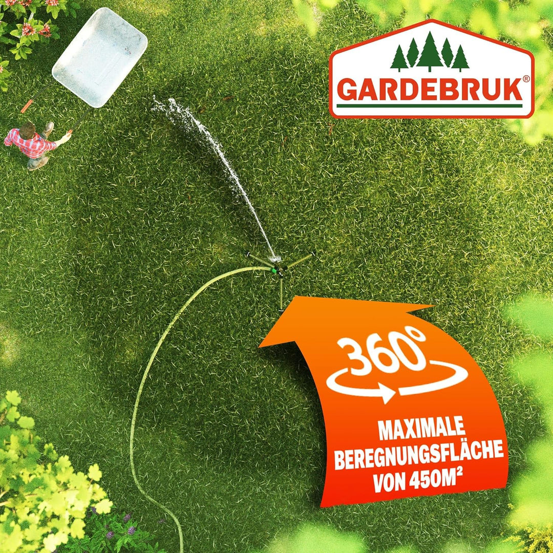 GARDEBRUK® Sprinkler mit Teleskopstativ Erdspiess Sprengweite bis 24m Garten Impulsregner Rasenspren