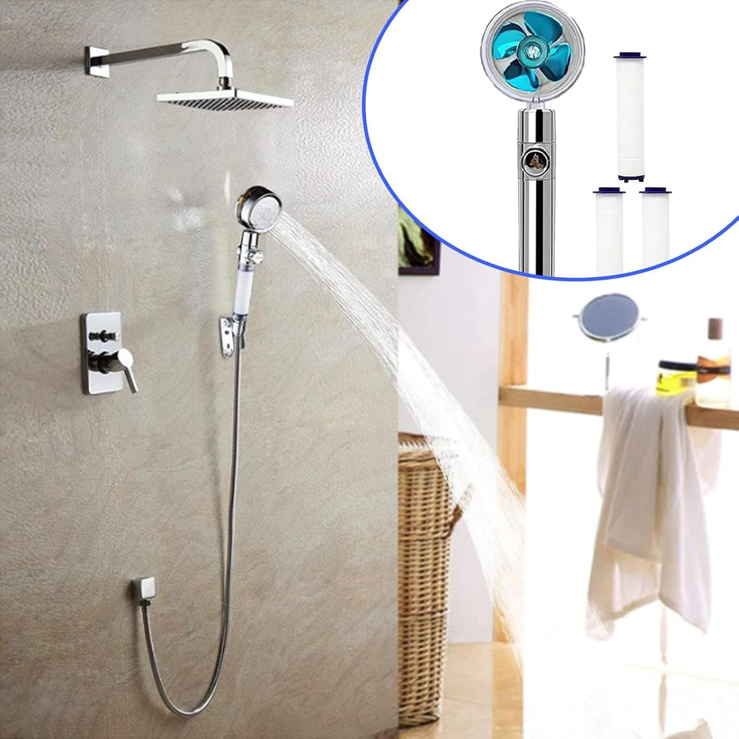 2 Stück Propeller Duschkopf 360° Drehbar mit 6 Filtereinsätzen, Wassersparender Druckerhöhender Hand