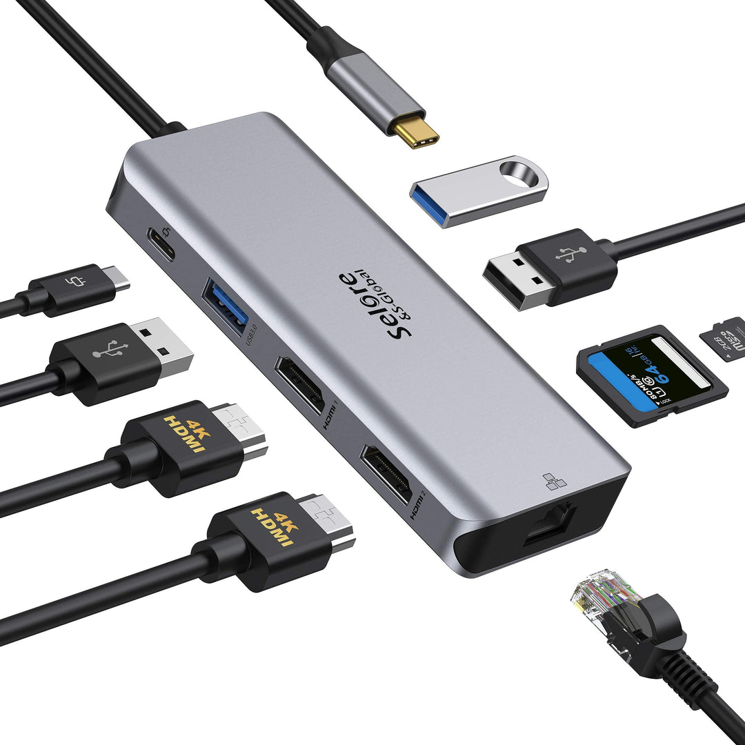 USB C Docking Station, 9 in 1 USB C Hub 2 HDMI Dual Monitor,Gigabit Ethernet, USB 3.0&USB 2.0, 100W