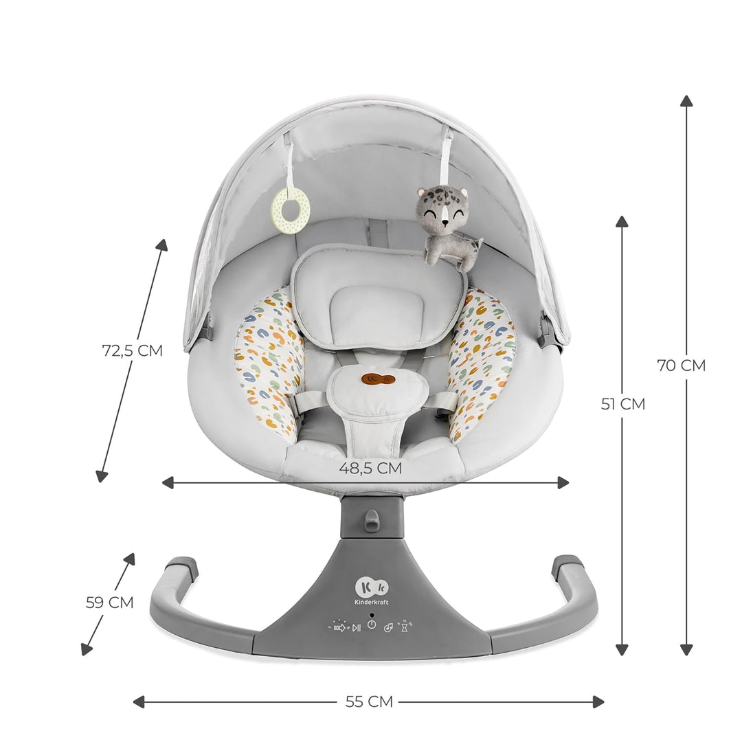 Kinderkraft LUMI 2 Babywippe, Elektrische Babyschaukel, Von der Geburt bis 9 Monate, Höhenverstellba
