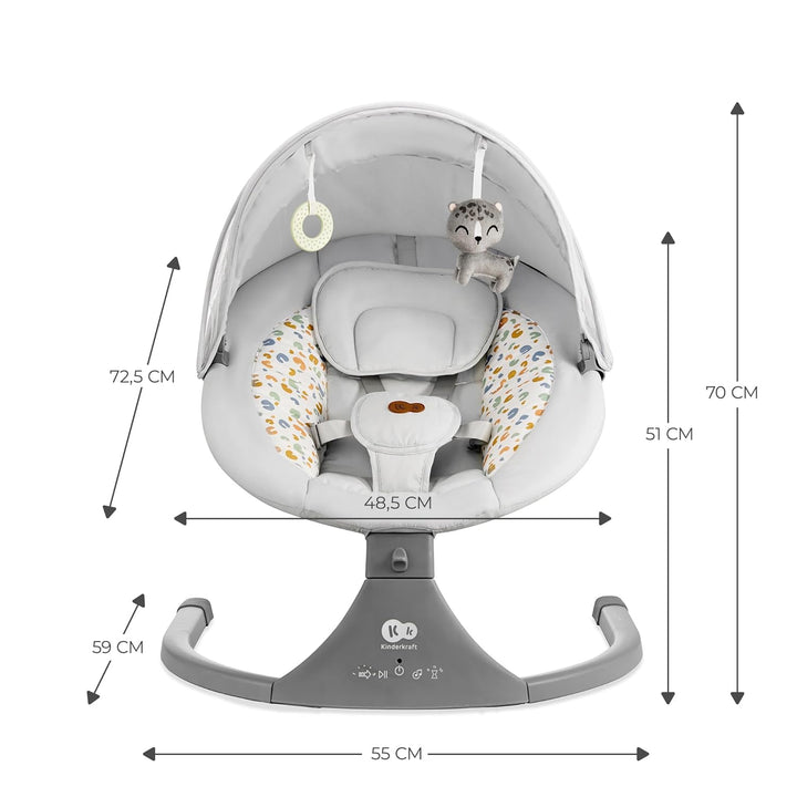 Kinderkraft LUMI 2 Babywippe, Elektrische Babyschaukel, Von der Geburt bis 9 Monate, Höhenverstellba