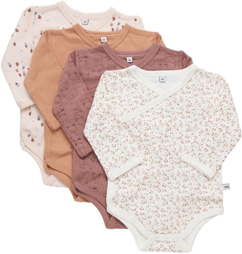 Pippi Unisex Baby Pack of 4 Wrap Bodysuit Baby und Kleinkind Unterw sche Satz, Burlwood, 74 EU