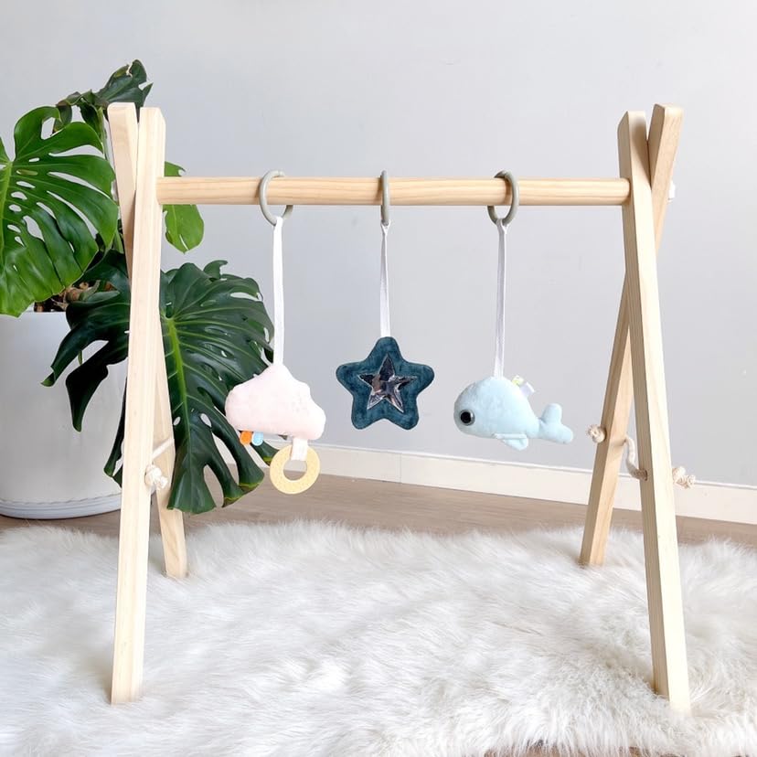 Caudblor Spieltrapez Holz Babyspielzeug Puzzle Gym inkl. Anhänger Babygymnastik aktiv Spielzeug Baby