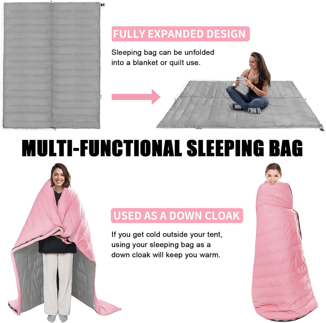 QEZER Daunenschlafsack Ultraleicht Deckenschlafsack kleines Packmass für Camping und Trekking 3 Jahr