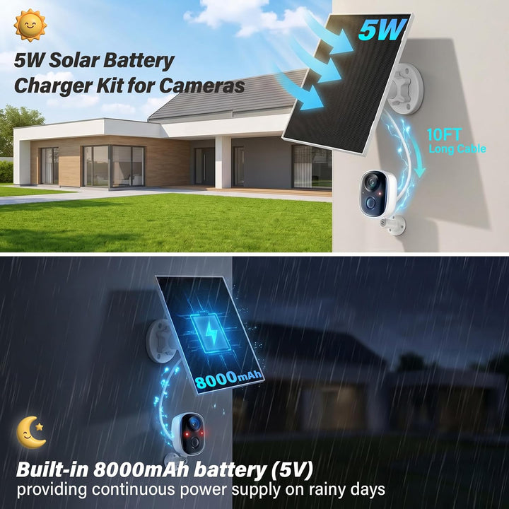 2 Pack 5W/5V Solarpanel mit eingebautem 8000mAh Akku, 3m 3-in-1-Solarladegerät mit Micro-USB-Anschlü