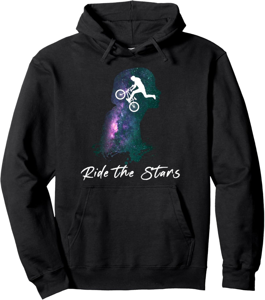 Ride The Stars Girl Head Biker-Fahrrad, BMX, MTB Pullover Hoodie