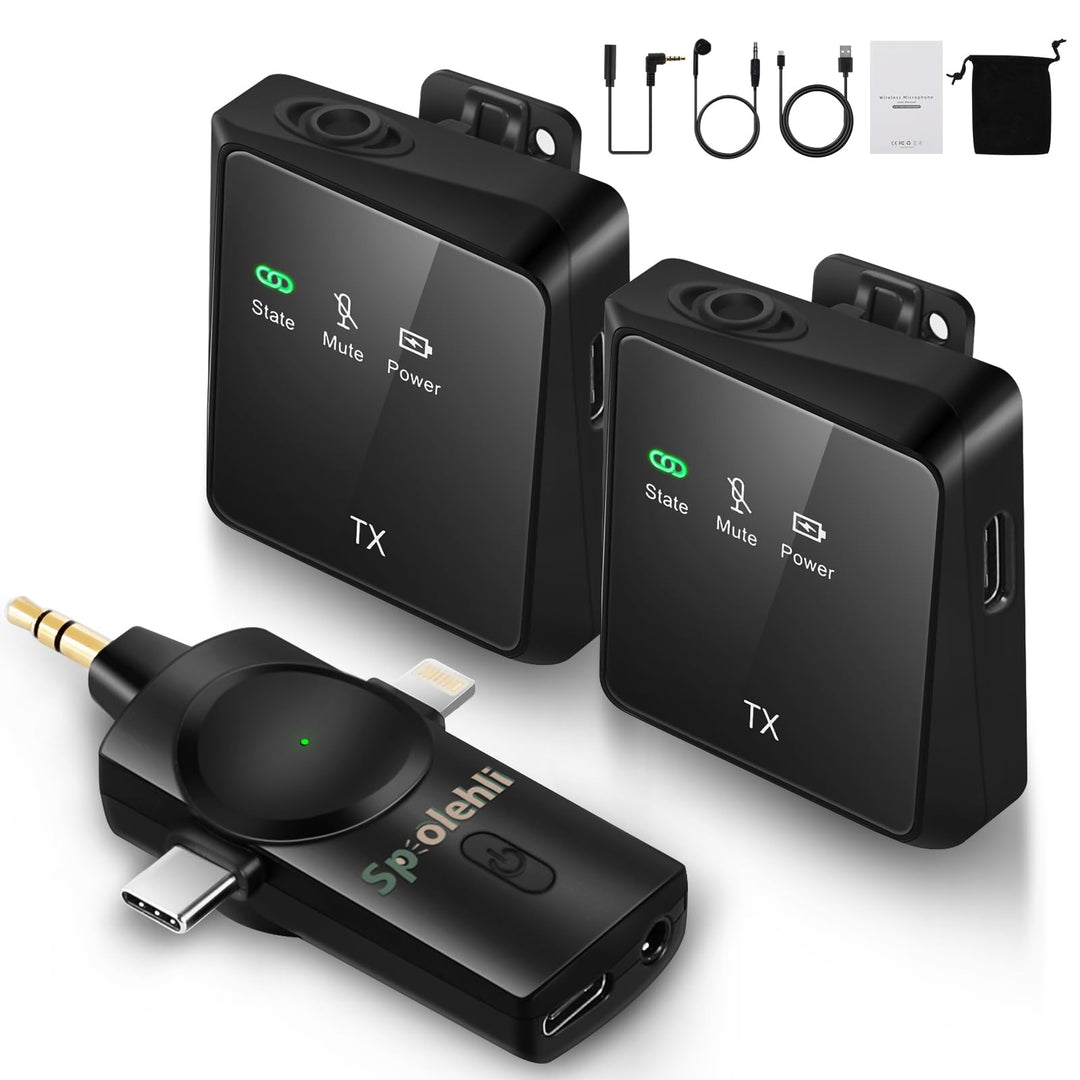 Kabelloses Lavalier-Mikrofon mit 3-in-1-Schnittstelle, Kompatibel mit iPhone/iPad/Kamera/Laptop, Kab