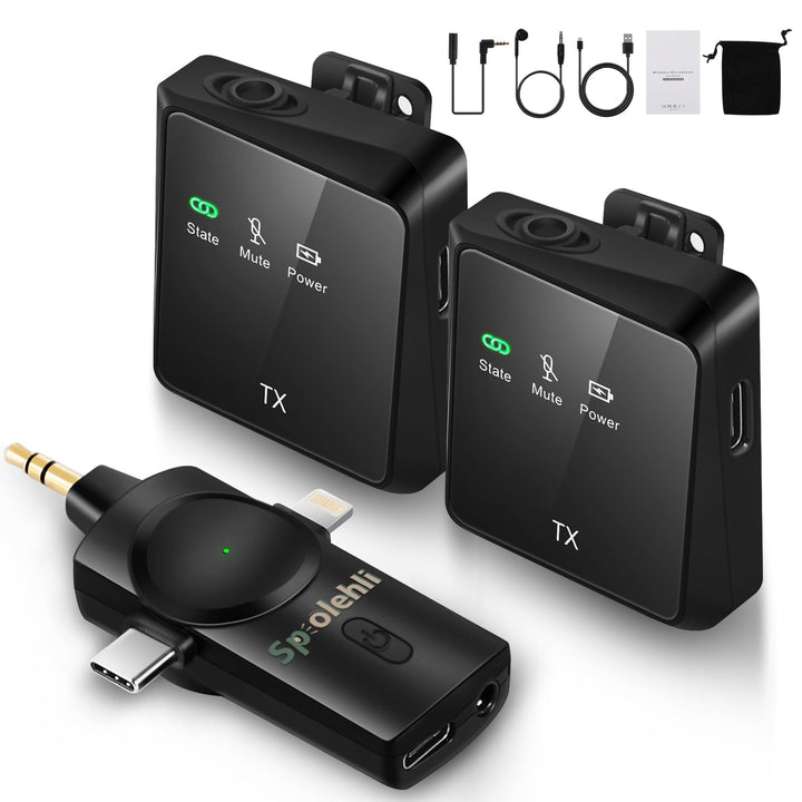 Kabelloses Lavalier-Mikrofon mit 3-in-1-Schnittstelle, Kompatibel mit iPhone/iPad/Kamera/Laptop, Kab
