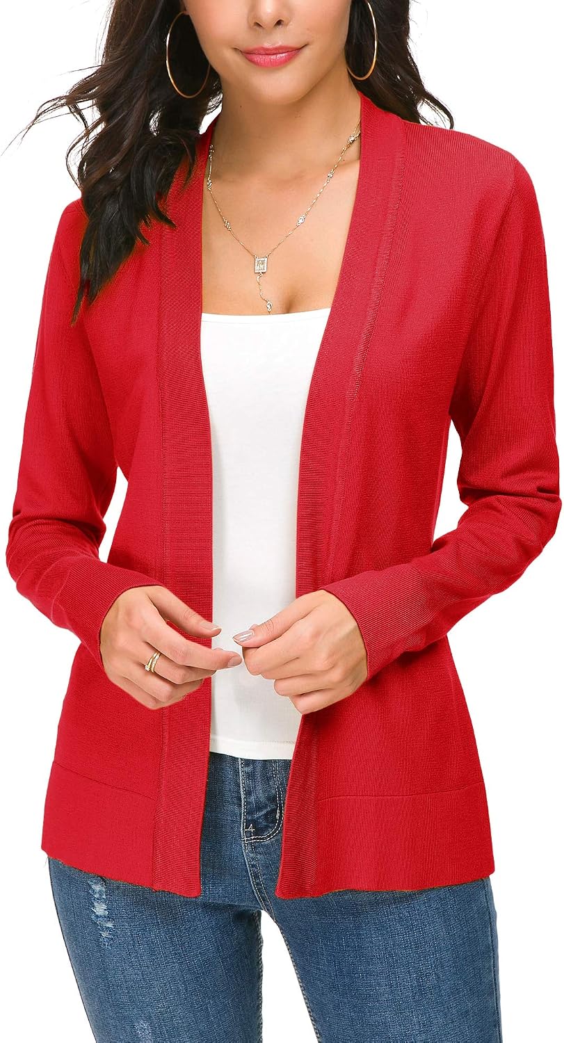 EXCHIC Damen Elegant Langarm Elastisch Strickjacke Cardigan Casual Leicht V-Ausschnitt Gestrickt Bla