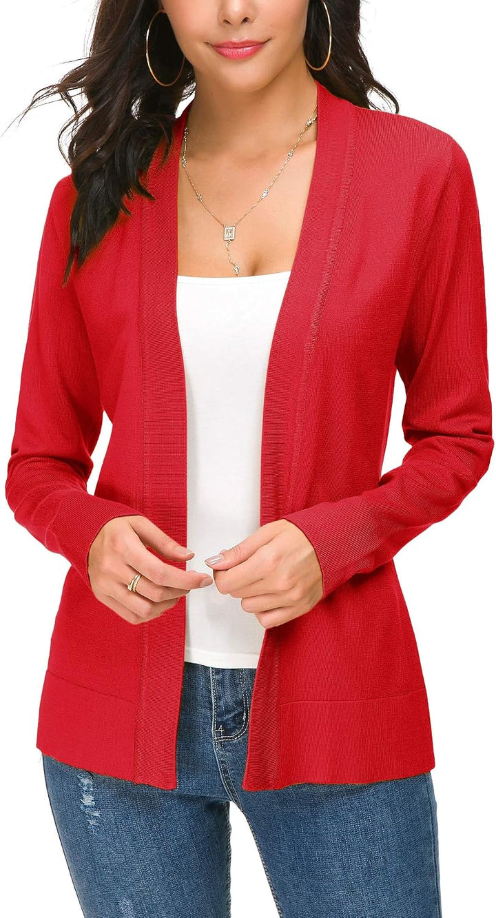 EXCHIC Damen Elegant Langarm Elastisch Strickjacke Cardigan Casual Leicht V-Ausschnitt Gestrickt Bla
