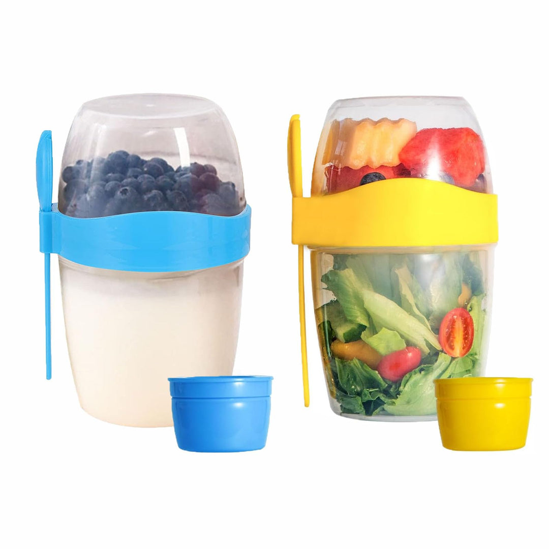 LSRVNM 2 Stück Müslibecher To Go 870ml, Jogurtbecher mit Löffel und Deckel, Salatbecher Yoghurt to G