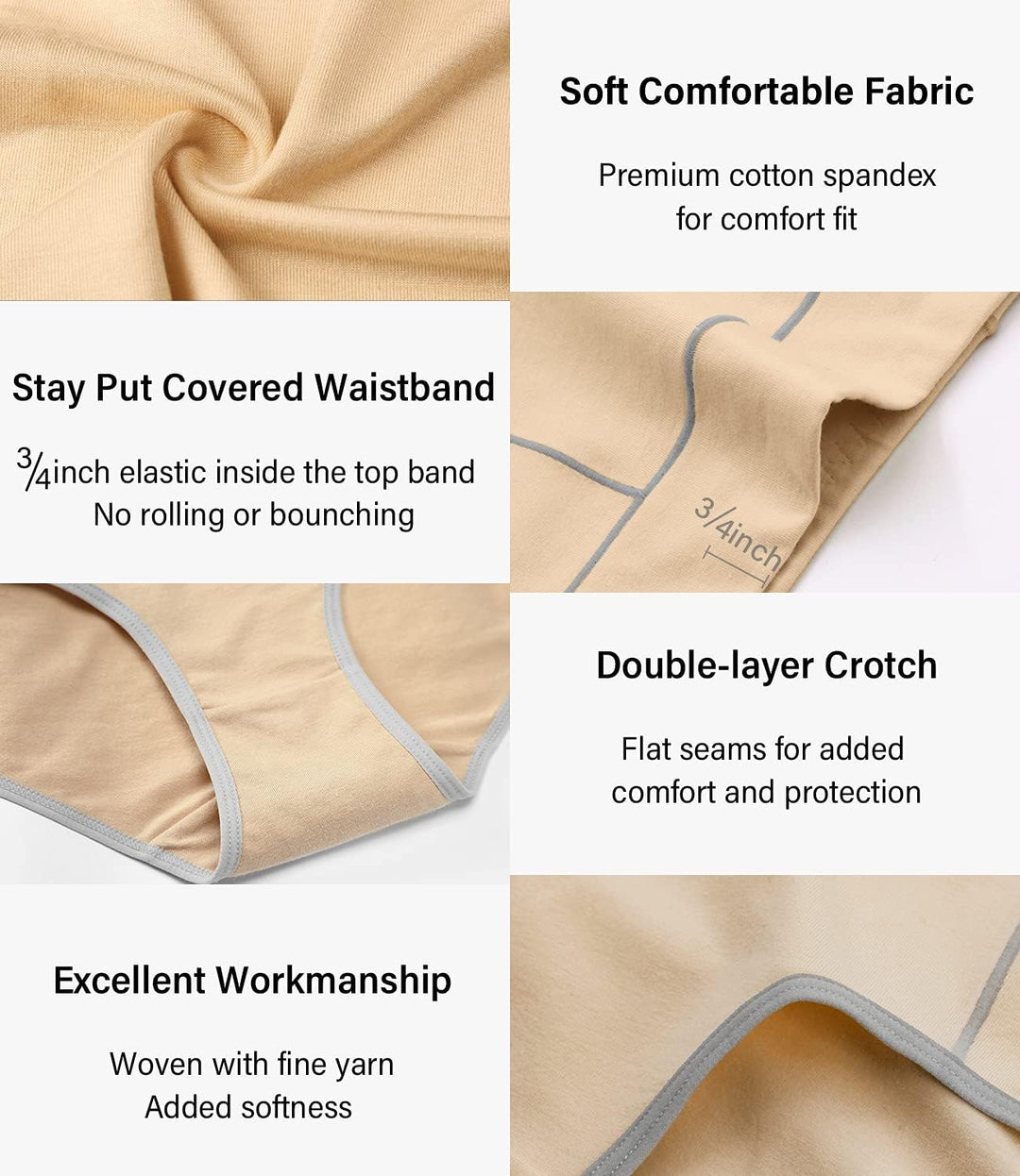 wirarpa Unterhosen Damen Midi Taille Slip Baumwolle Bequeme Unterwäsche 5er Pack M Beige, M Beige
