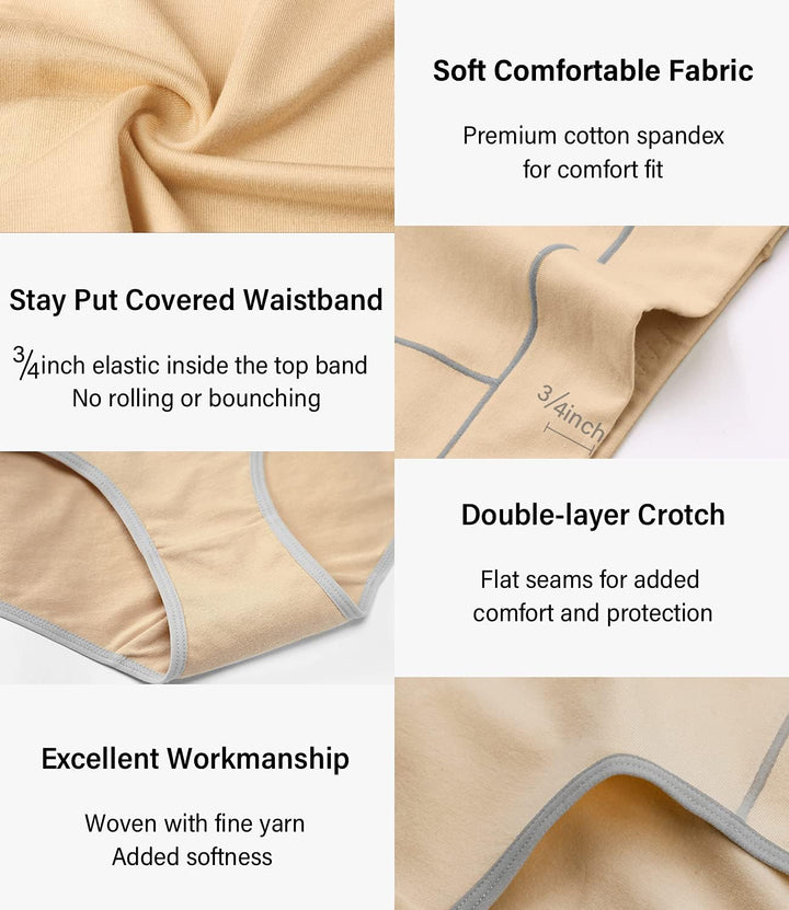 wirarpa Unterhosen Damen Midi Taille Slip Baumwolle Bequeme Unterwäsche 5er Pack M Beige, M Beige