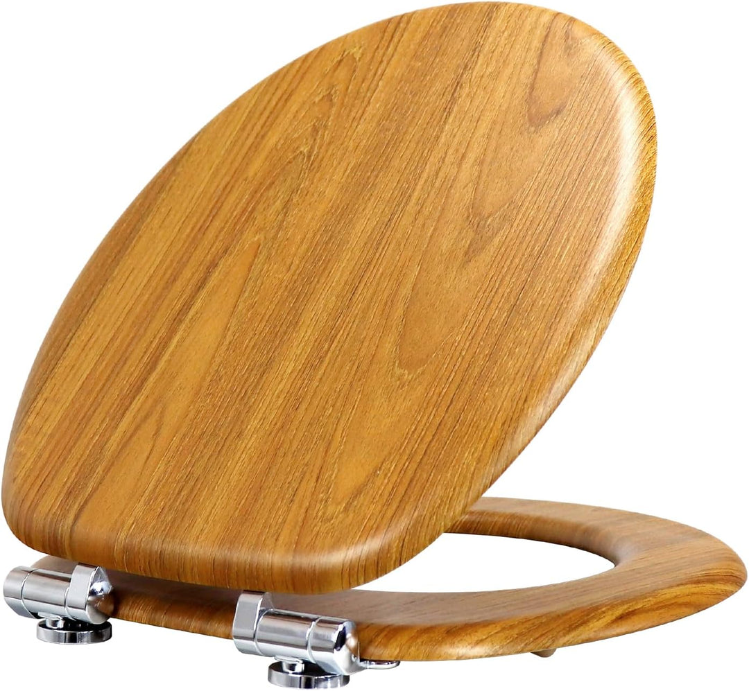 WC Sitz mit Absenkautomatik, Toilettendeckel aus MDF Holz, Toilettensitz mit Holzoptik-Furnier (Roya