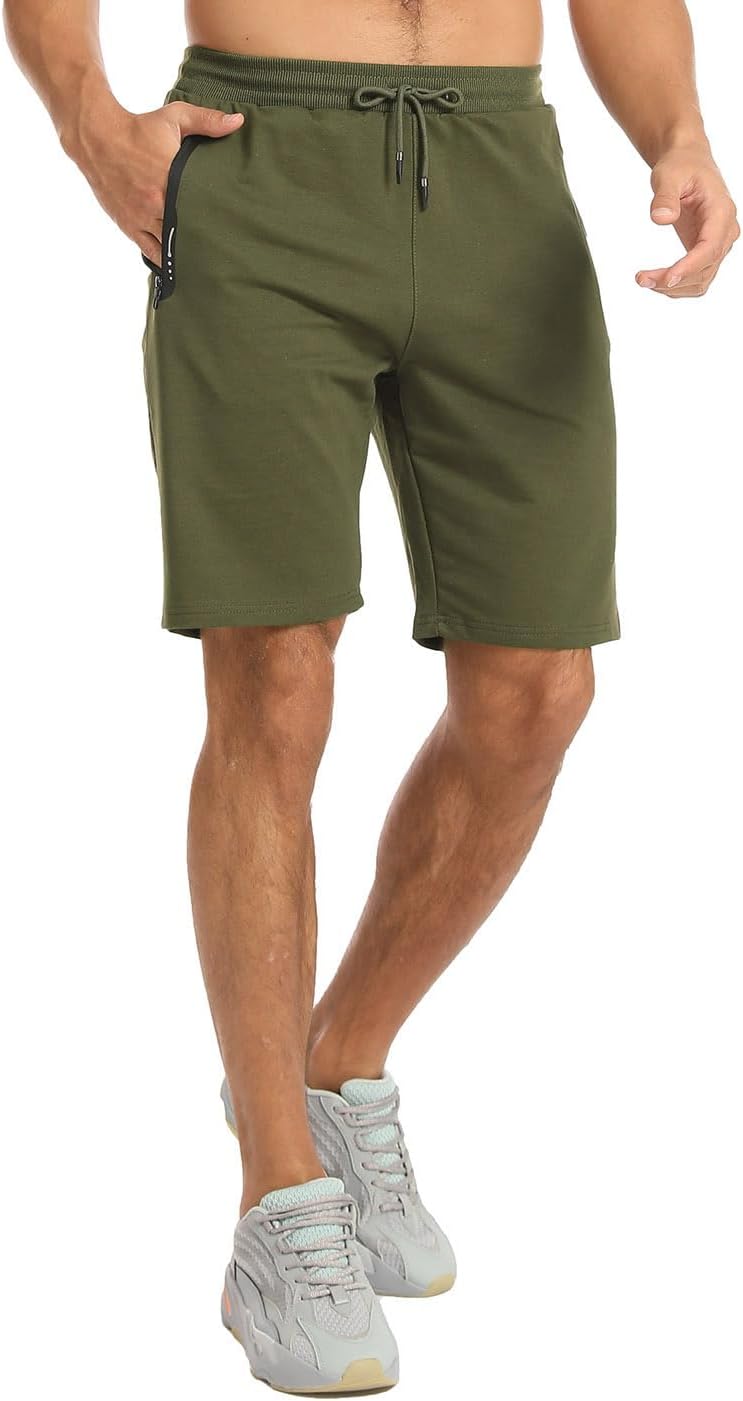 JustSun Sport Shorts Kurze Hosen Herren Baumwolle Mit ReissverschlussTaschen S Armeegrün, S Armeegrü