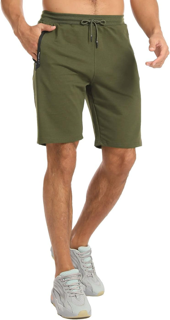 JustSun Sport Shorts Kurze Hosen Herren Baumwolle Mit ReissverschlussTaschen S Armeegrün, S Armeegrü
