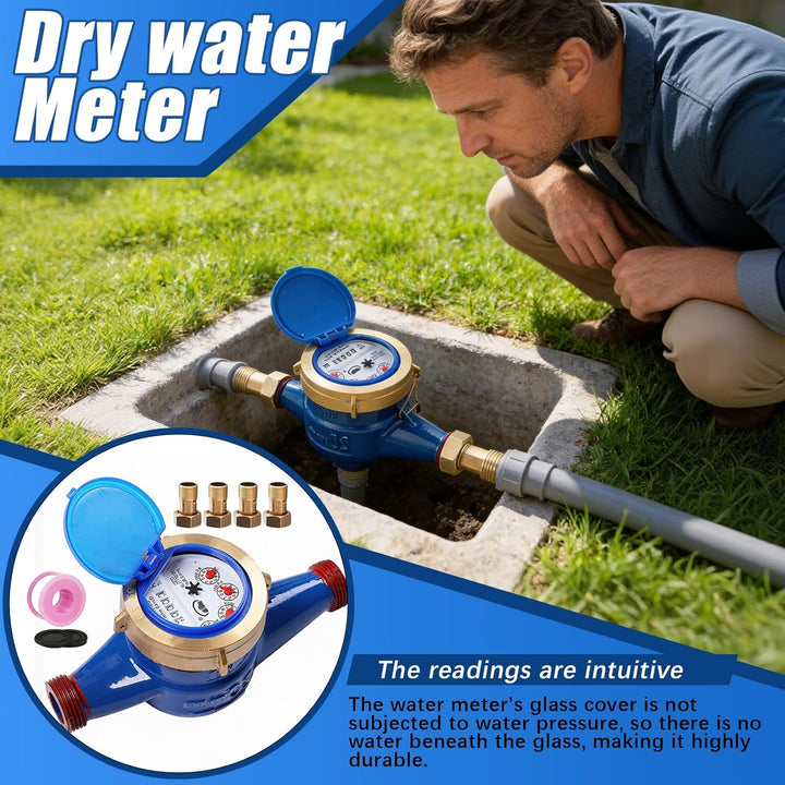 Wasserzähler, DN20 Gartenhaus Metall Kaltwasserzähler Gartenwasserzähler Geeicht Rotor-Wasserzähler