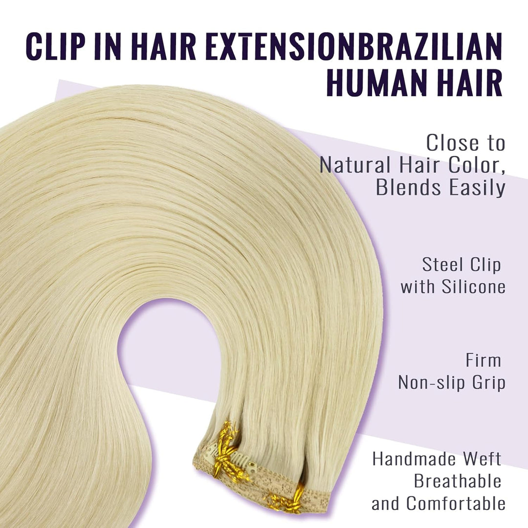 Fshine Clip in Extensions Echthaar Blond 35cm 120g Glatt Haarverlängerung Echthaar Extensionsin Clip