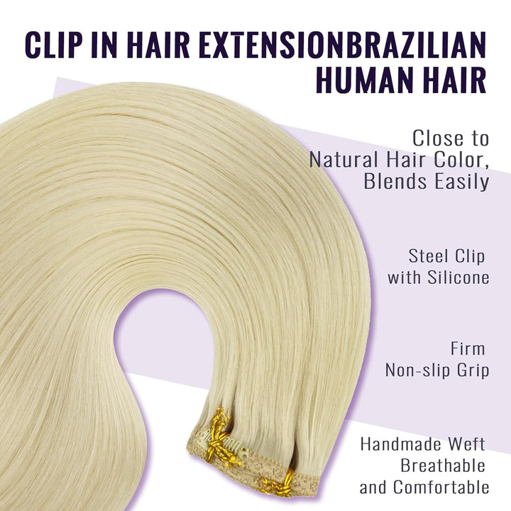 Fshine Clip in Extensions Echthaar Blond 35cm 120g Glatt Haarverlängerung Echthaar Extensionsin Clip