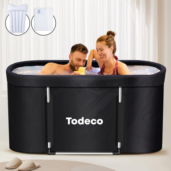 Todeco Faltbare Badewanne, Erwachsene Tragbarer Mobile Badewanne mit Verstärktem Metallbügel 120x55x